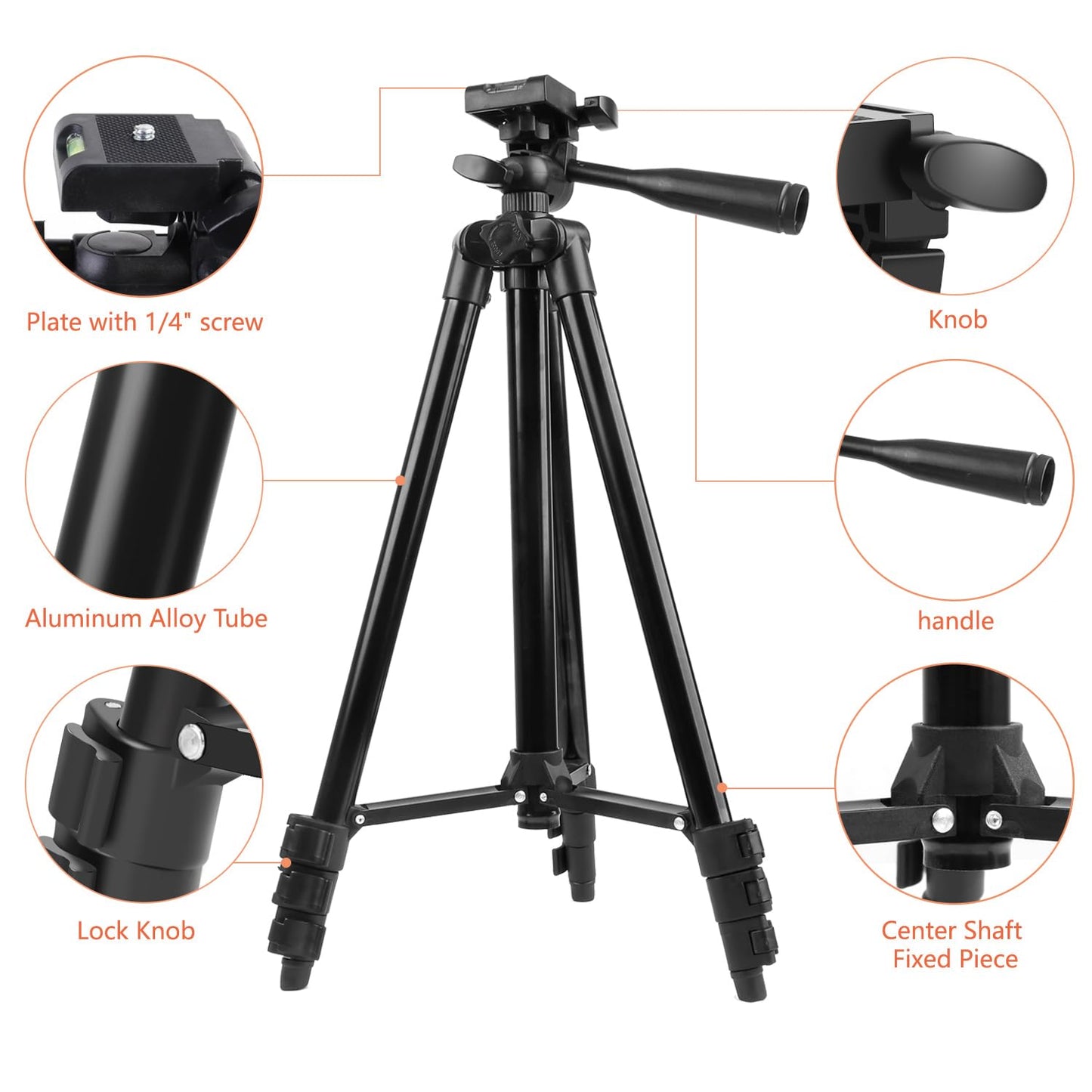 55" Phone Tripod, Camera Tripod for iPhone with Remote Shutter Gopro Holder and Universal Clip, Compatible with iPhone/Android/Sport Camera Perfect