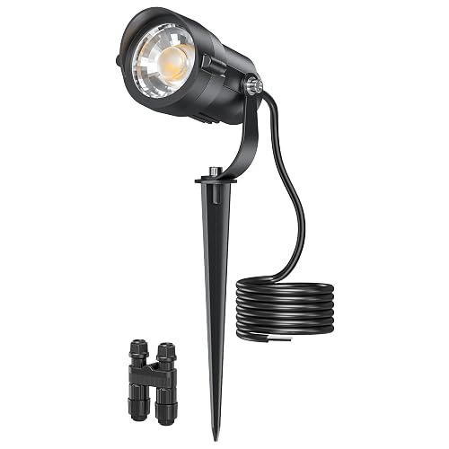 HIBOITEC Low Voltage Landscape Lighting with Connectors 12W Spotlights Landscape Lights Kit 12-24V AC/DC IP65 Waterproof 2700K for House Yard Trees