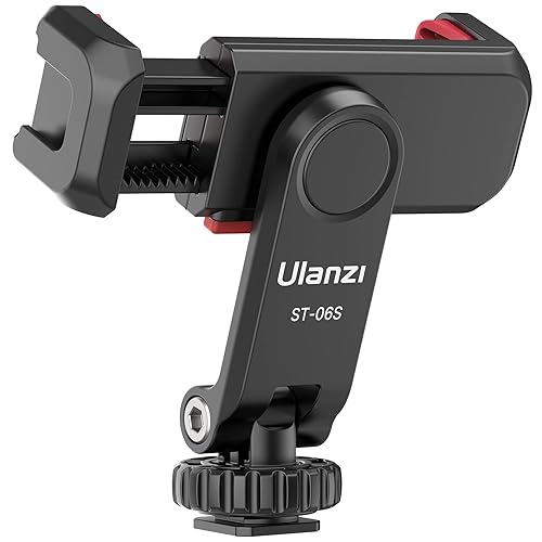 ULANZI ST-06S Phone Tripod Mount, Universal Smartphone Mount Adapter with 2 Cold Shoe, 360° Rotates Adjustable Cell Phone Clip Clamp Holder