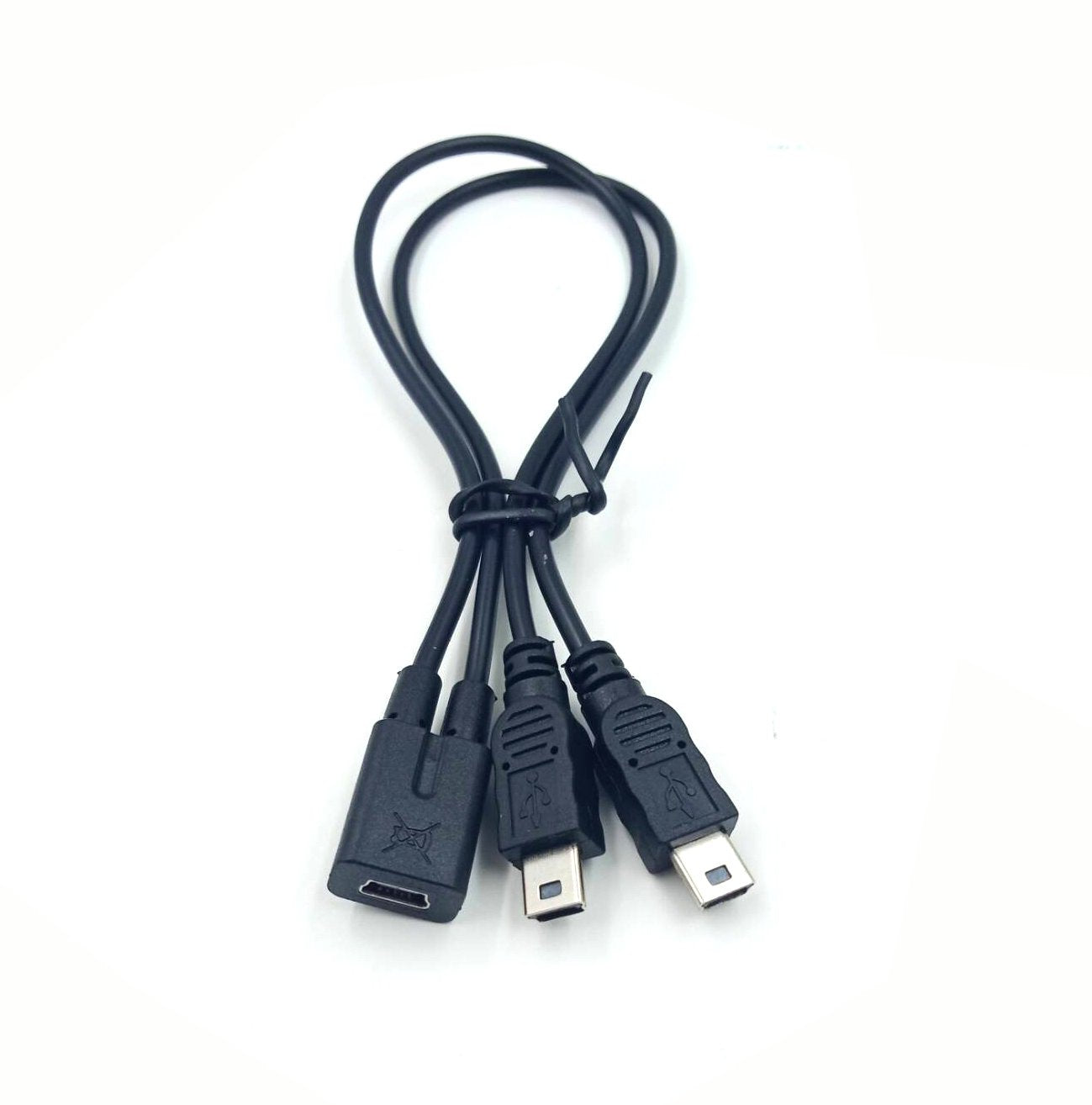 Mini USB 1 to 2 Y Splitter Cable, Haokiang 1Ft/30cm Injection Molding USB 2.0 Mini 5-Pin Female to Double 2 Male Converter High Speed Charging Cable