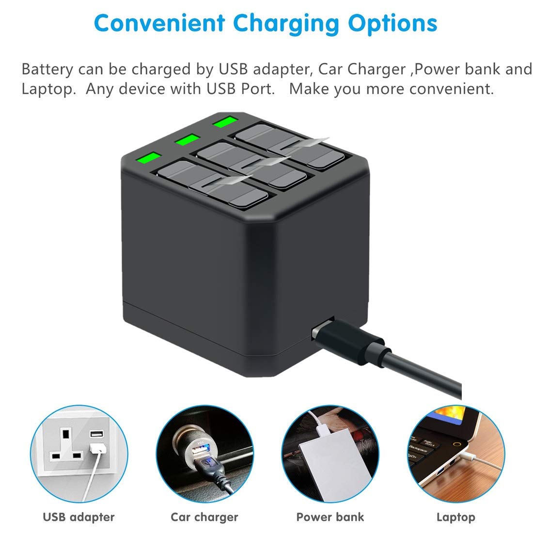 COOLSHOW Hero 7 6 5 Battery Replacement (2 Packs) and Triple Hero 7 Charger Compatible with GoPro Hero 7 Black,Hero 6 Black, Hero 5 Black, Hero 2018