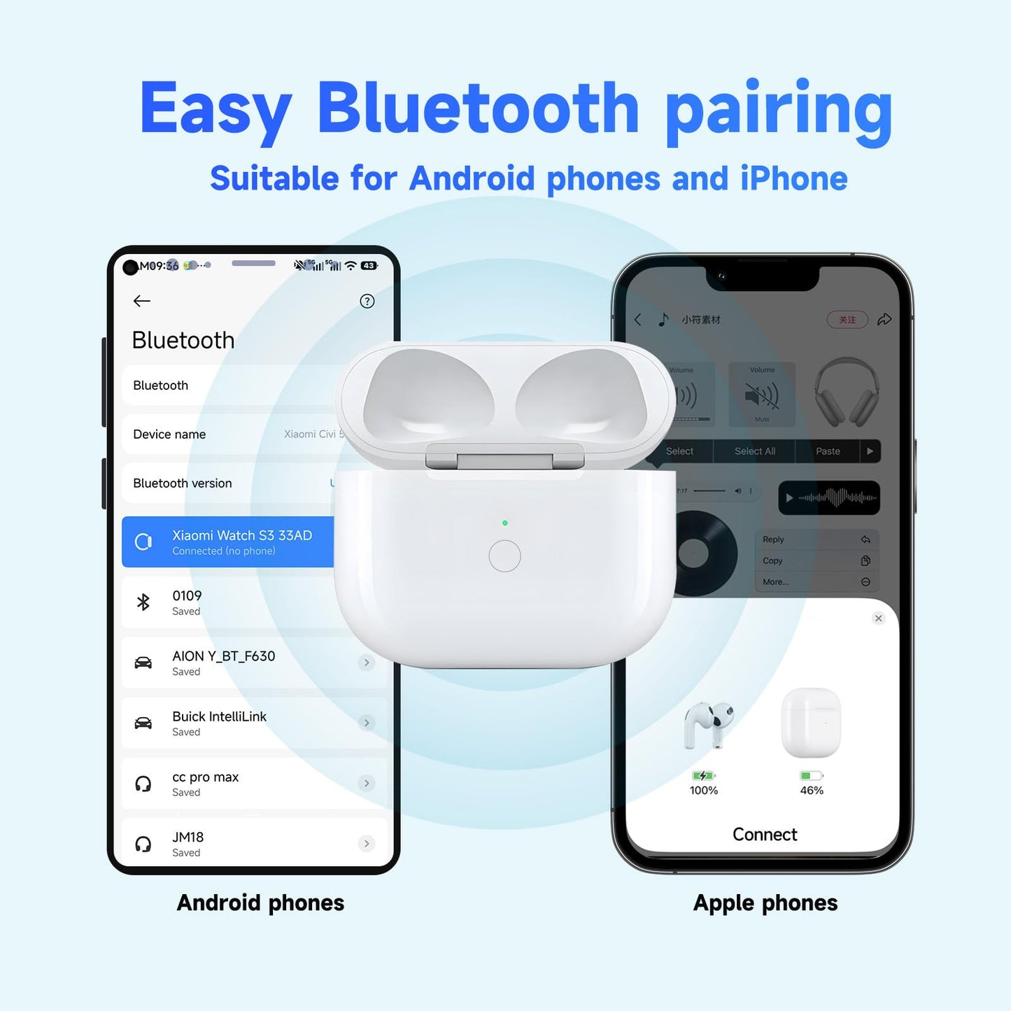 Wireless Charging Case Compatible with AirPod 3, Replacement Airpod 3 Gen Charging Case with Front Bluetooth Button for Pairing,Not Included Earbuds