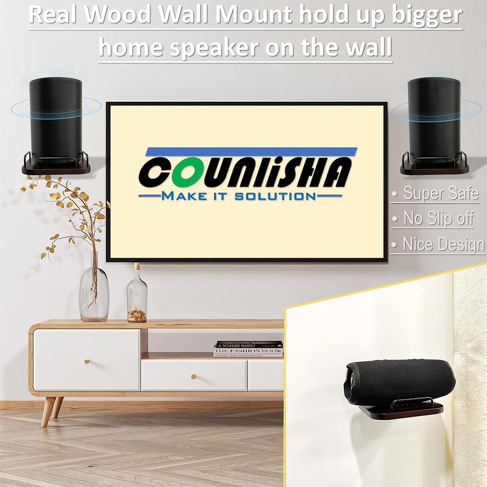 Universal speaker wall mount for roku speaker,homepod 2nd,adjustable real wood wall bracket holder shelves for homepod mini,homepod 2nd,Bose,JBL