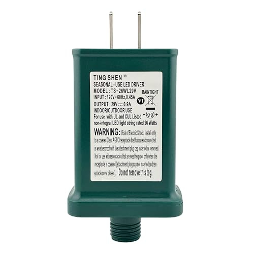 Goodsby Class 2 LED Transformer for Christmas X-Mas Tree Lights, Holiday Lighting, LED String Light 29V 0.9A Power Supply 26W Raintight US Plug Power