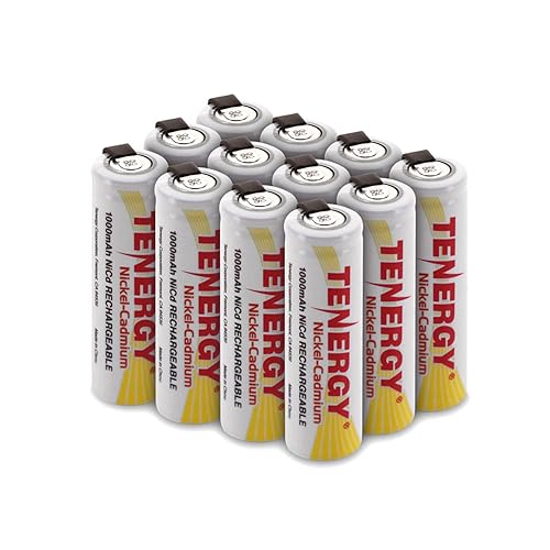 Tenergy Rechargeable 1.2V AA NiCD Battery, 1000mAh High Capacity Batteries Flat Top with Tabs for Shavers, Trimmers, Razors, 12 Pack