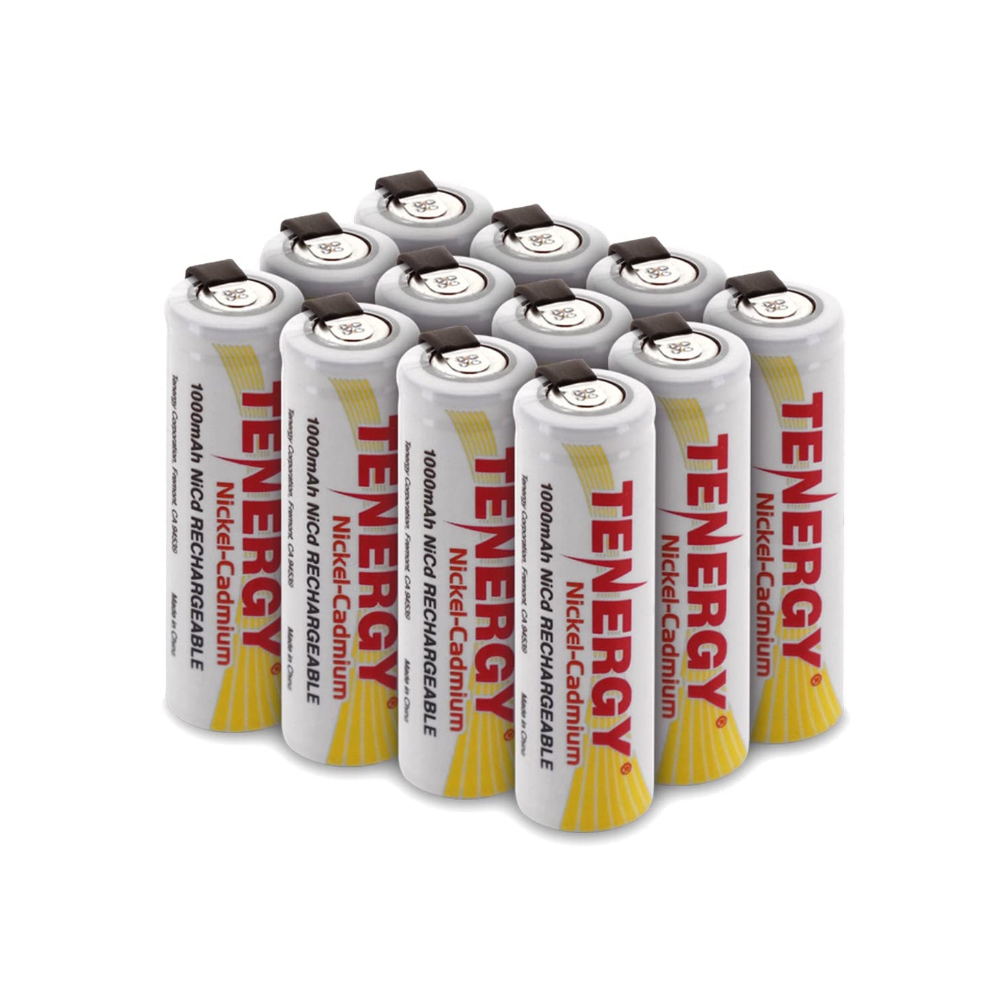 Tenergy Rechargeable 1.2V AA NiCD Battery, 1000mAh High Capacity Batteries Flat Top with Tabs for Shavers, Trimmers, Razors, 12 Pack