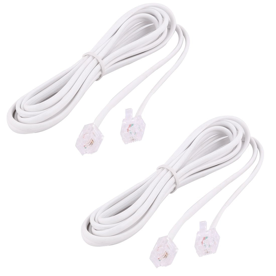 uxcell 6P2C RJ11 Telephone Fax Modem Line Cable 1.9M, 2Pieces for Landline Telephone, White