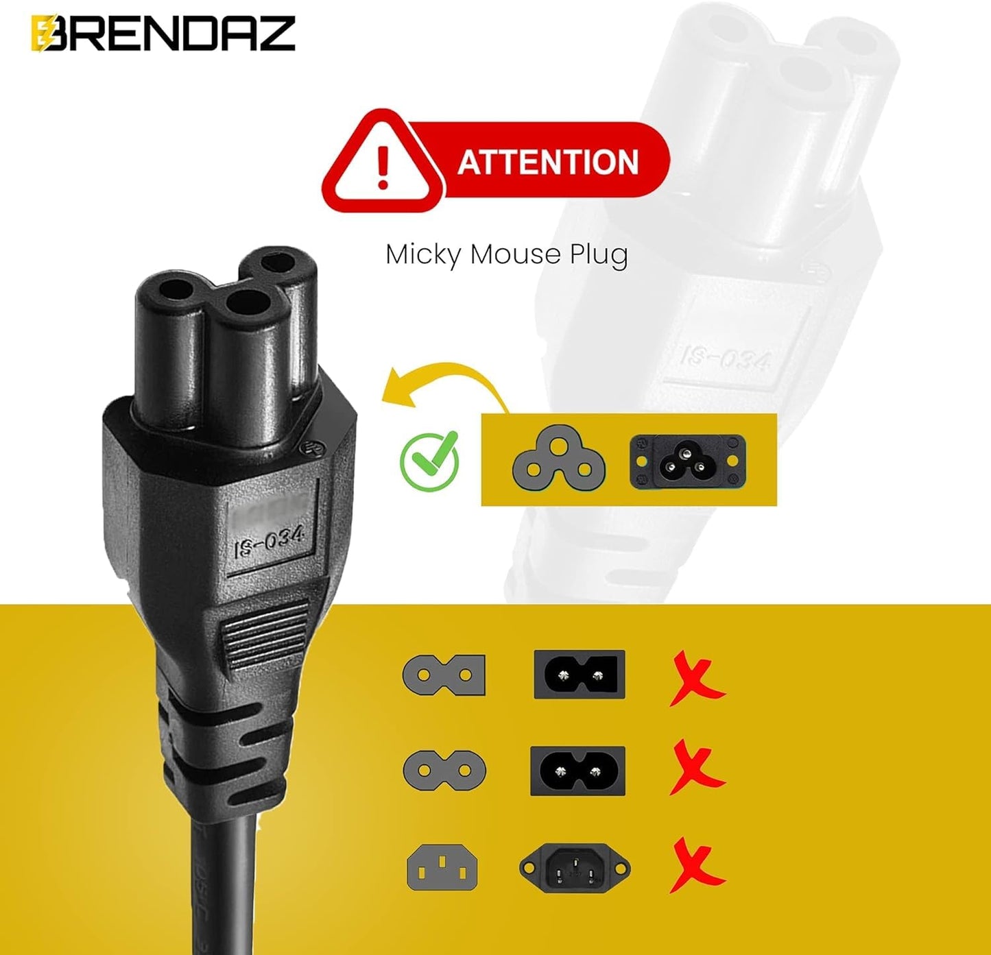 3 Prong AC Laptop Power Cord, Compatible with Dell HP LG Lenovo Asus Laptops/Notebook, Scanners, NEMA 5-15P to C5 Power Cable. (3-Feet)