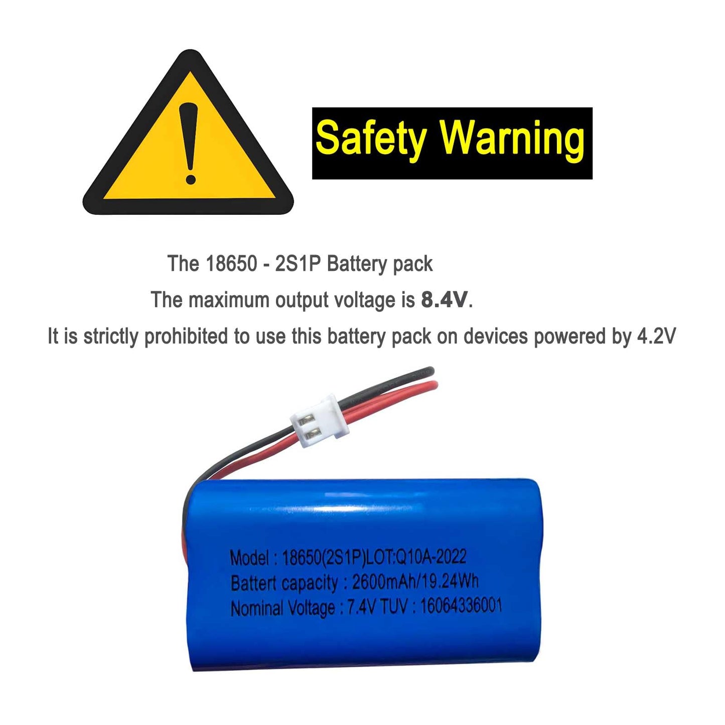 AOLIKES 7.4v 18650 2s1p 2600mAh Rechargeable Li-ion Battery with Jst XH2.54/2P Connector Plug Wires /3C Cells/Support 3C Continuous Discharge…
