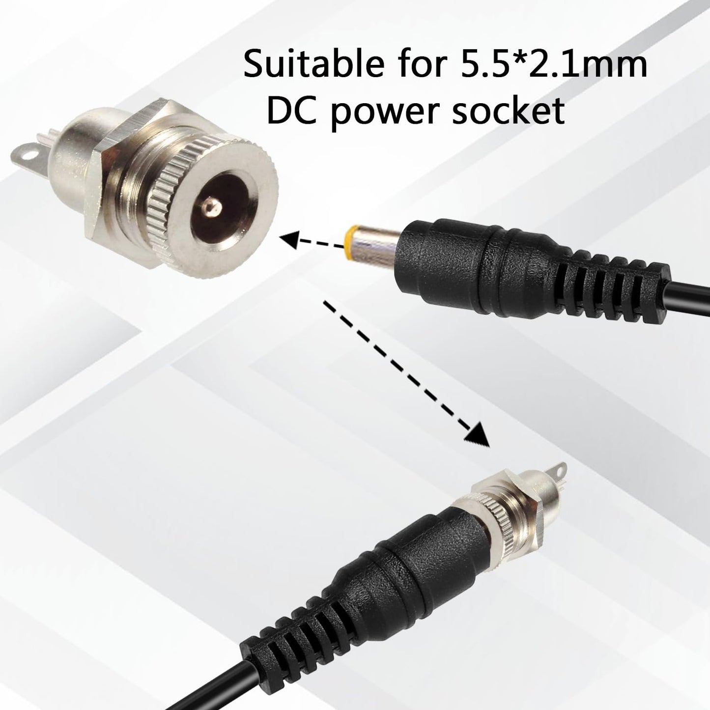 CenryKay 10PCS 5.5 x 2.1mm DC-099 10A DC Power Jack Socket,Threaded Female Panel Mount Connector Adapter