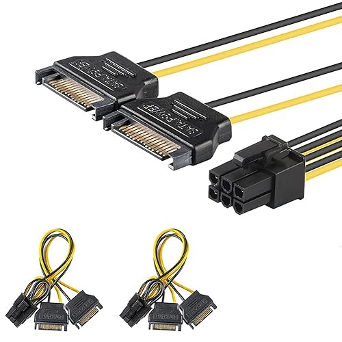 J&D 6 Pin PCIe to Dual SATA Power Cable, 2X SATA to 6 Pin PCIe Express Graphics Video Card Power Cable Adapter (2 Pack), 8 Inch