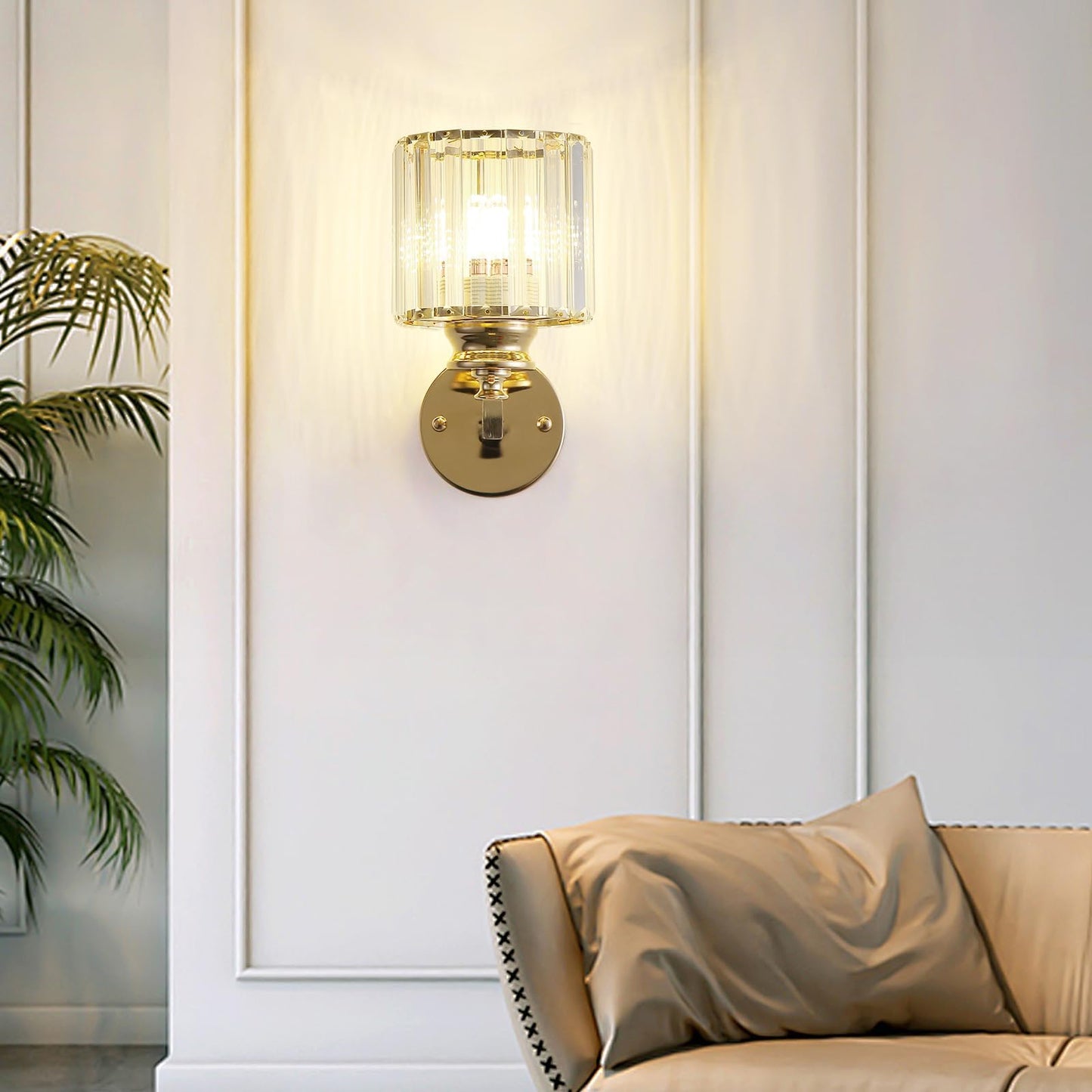 Sxtiger Hardwired Crystal Wall Sconces, Modern E27 Wall Lights, Gold Round Finish Wall Lamp for Living Room Bedroom Dining Room Hallway Entryway (Gold