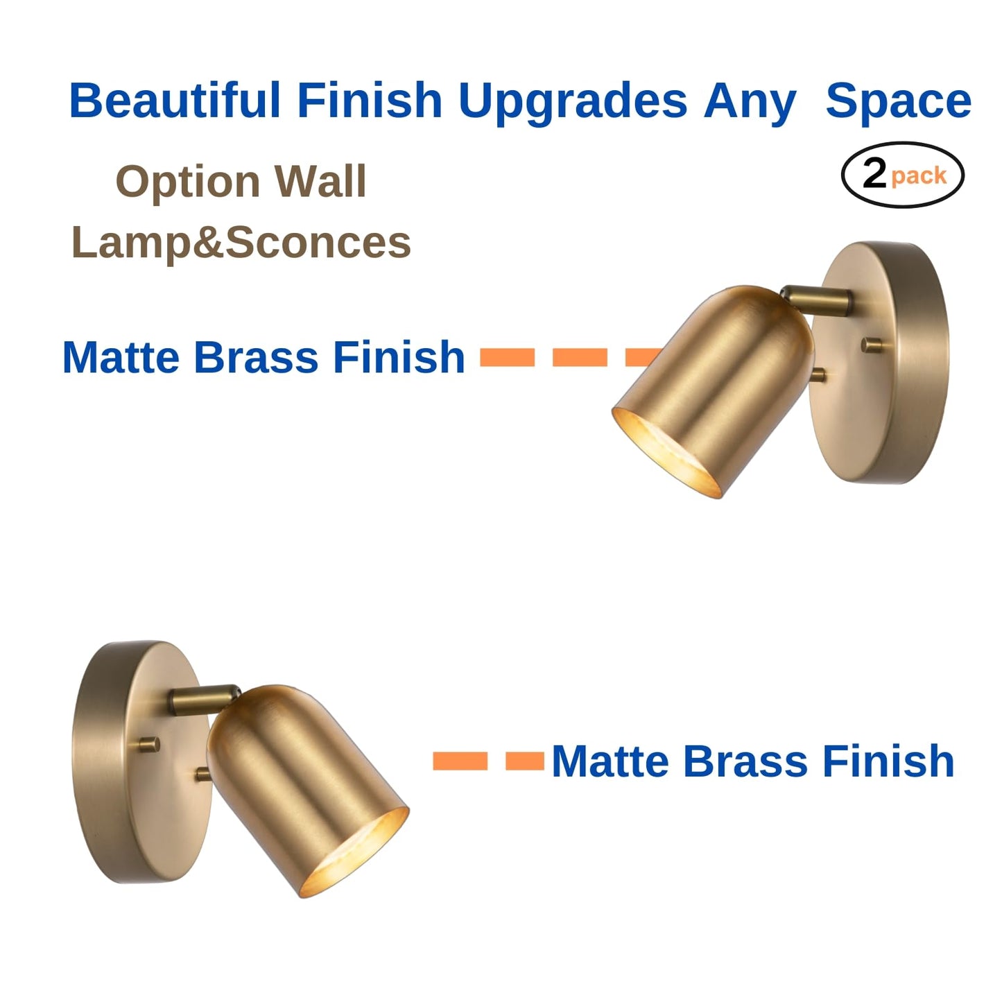 CRAFTRONOS 2 Pack 1 Light Track Lighting Modern Ceiling Spotlight Indoor with Matte Brass, Multi-Directional Adjustable Wall Mount Spot Lights