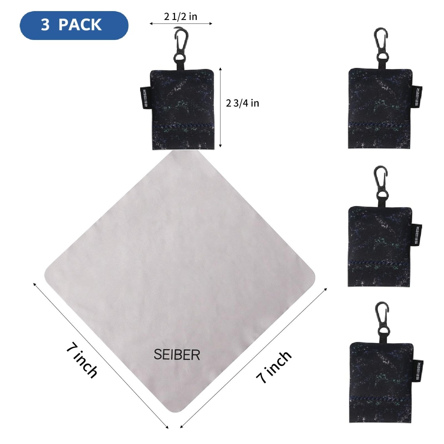 SEIBER Eyeglass Cleaning Microfiber Cloth,7 x 7 inch Glasses Cloth for Sunglasses,Laptops, Cameras,Screen- with Neoprene Pouch,Self-Closing
