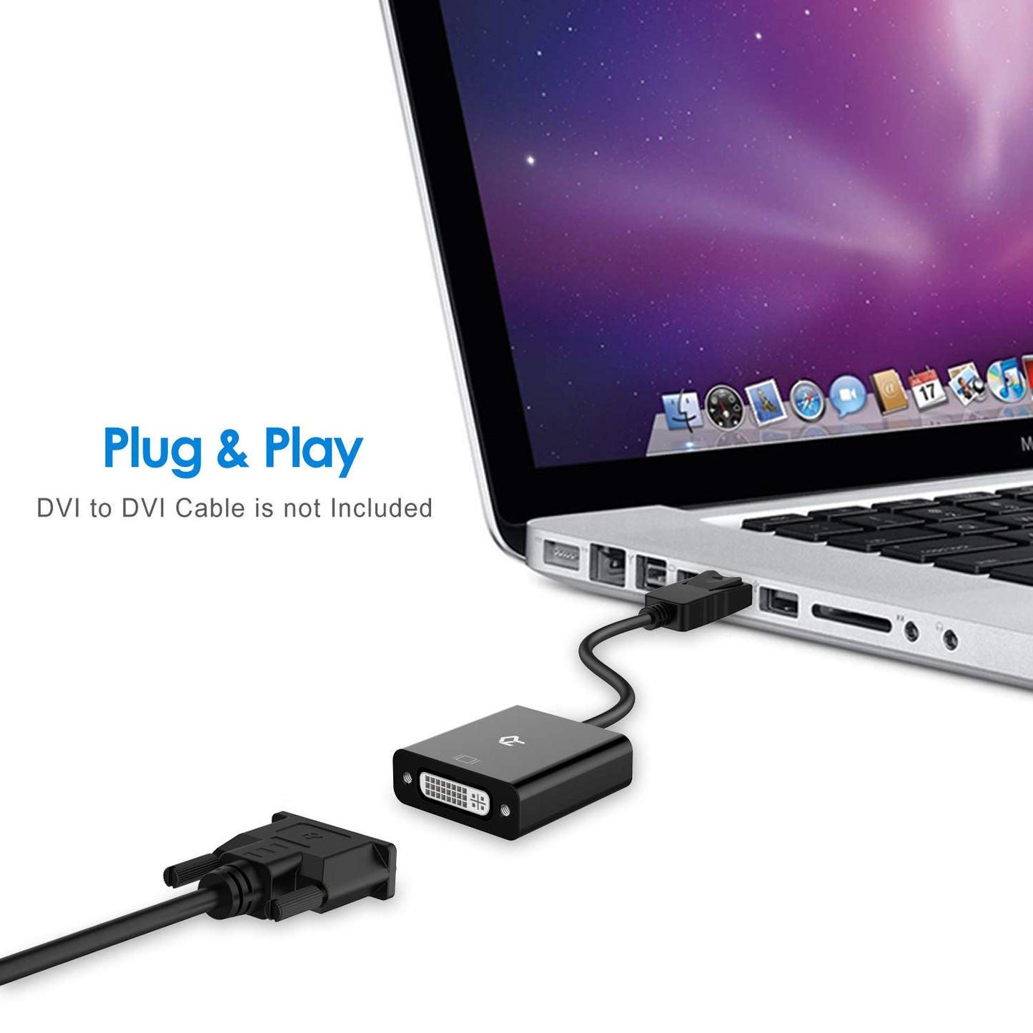 Rankie DP to DVI Adapter, Gold Plated DisplayPort to DVI Male to Female Converter (Black)