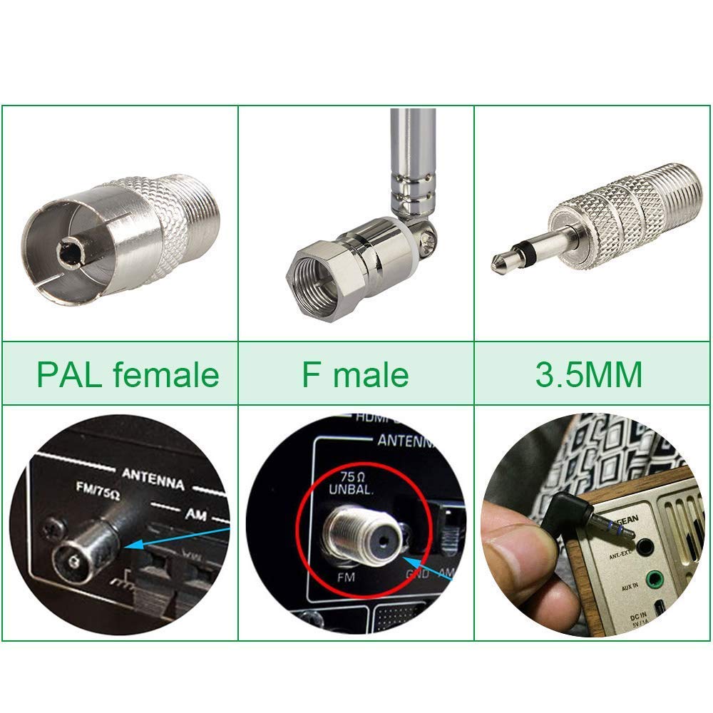 Superbat Telescopic FM Antenna for Stereo Receiver Indoor, FM Radio Antenna 75 Ohm UNBAL for Yamaha Onkyo Denon Table Top Home Theater Receiver Radio