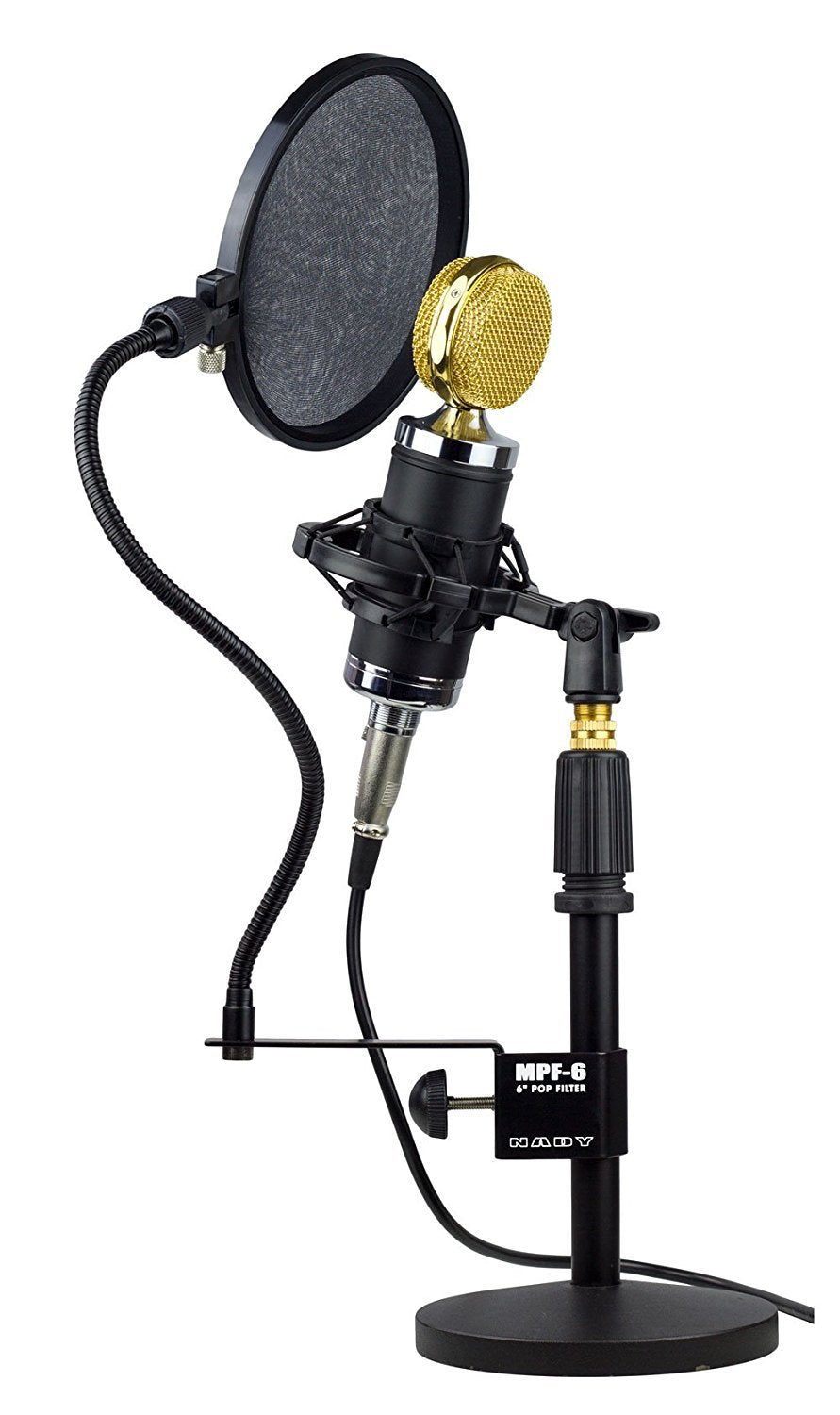 Nady 6-Inch Clamp On Microphone Pop Filter Wind Screen with Flexible Gooseneck and Metal Stabilizing Arm (SPF-1)