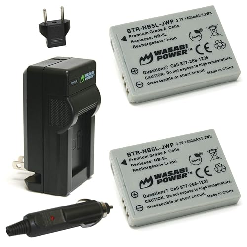 Wasabi Power Battery (2-Pack) and Charger for Canon NB-5L and Canon PowerShot S100, S110, SD700 IS, SD790 IS, SD800 IS, SD850 IS, SD870 IS, SD880 IS