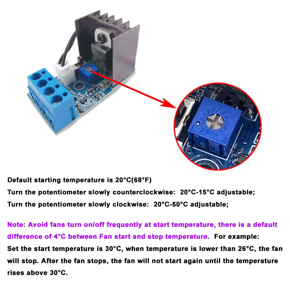 DC 12V 1A Automatic PC CPU Fan Temperature Control Speed Controller Case Fan Speed Governor with Sensor for 2 3 4 Wire Fan