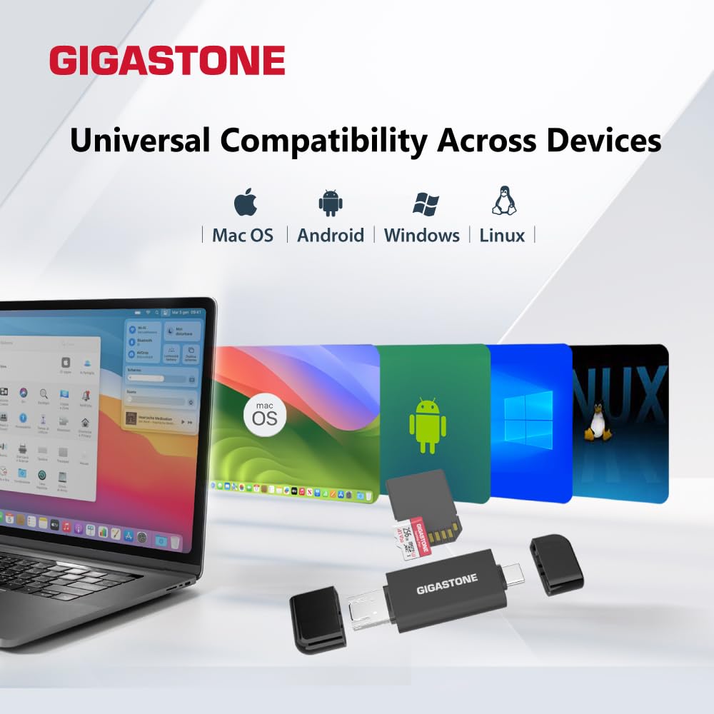 GIGASTONE SD Card Reader 5-Pack, 5-in-1 USB-A/USB-C Card Reader, Dual Slot for SD/Micro SD/SDHC/SDXC, Compatible with Laptop, PC, iPhone16/15, MacBook