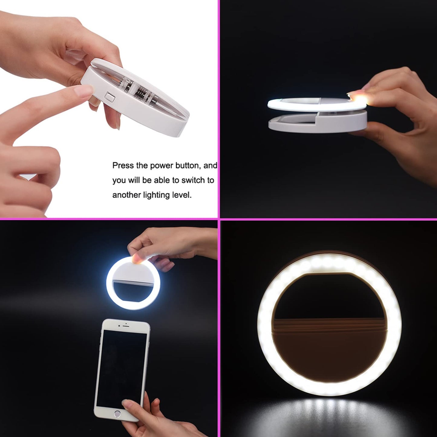 Selfie Ring Light,HONGDAYI Clip-on Selfie Light for Phone Camera 3-Level Brightness Small Mini LED Ring Light