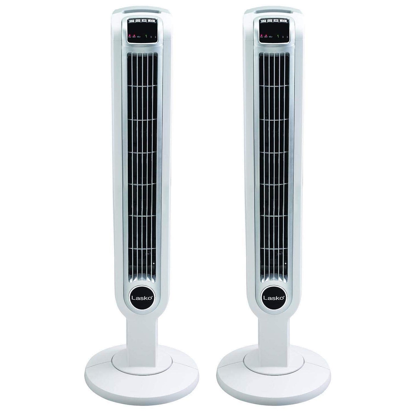 Lasko 36" 3 Speed Programmable Oscillation Tower Fan w/Remote, White (2 Pack)