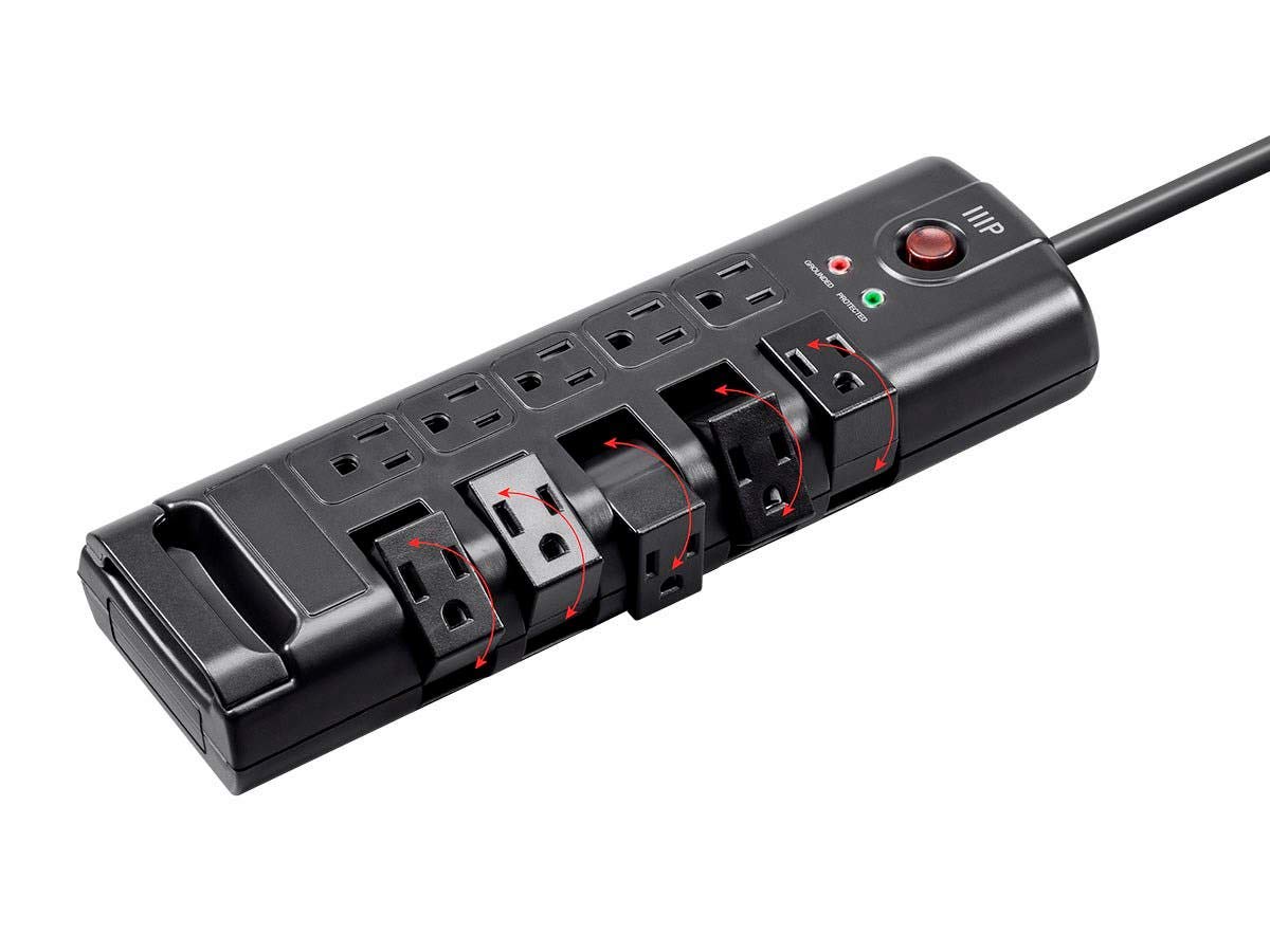 Monoprice 10 Outlet Rotating Surge Protector Power Strip - 2880 Joules, Heavy Duty Cord, 8 Feet, Black