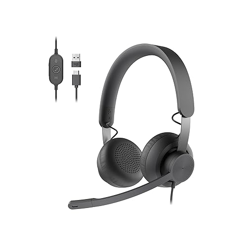 Logitech Zone 750 Wired On-Ear Headset with Advanced Noise-canceling Microphone, Simple USB-C and Included USB-A Adapter, Plug-and-Play Compatibility…