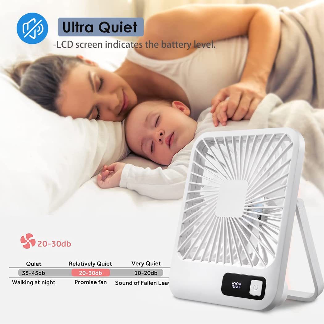 EITVLAGE Small Desk Fan, Portable USB Rechargeable Fan, Tilt Folding Personal Mini Fan with 2000mAh Battery and LCD Display, Strong Wind, Ultra Quiet