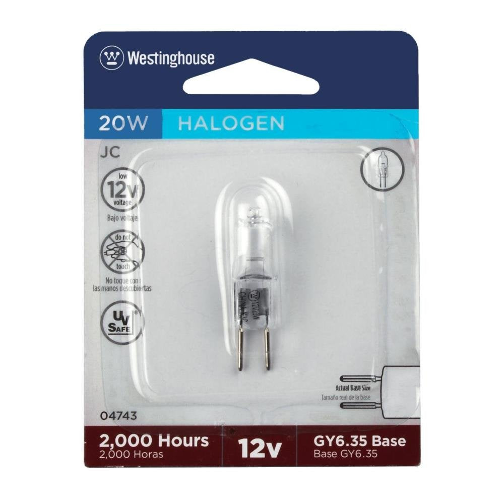 Westinghouse 0474300 20W T4 Jc Single-Ended Halogen Low Voltage Clear Light Bulb with Gy6.35 Base