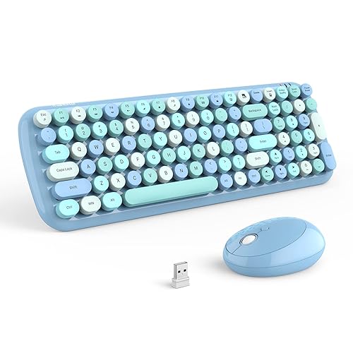 MOFII Wireless Keyboard and Mouse Combo, Compact 2.4G USB Full Size, Cute 110 Keys Keyboard for PC, Notebook, MacBook, Tablet, Laptop, Windows-Blue