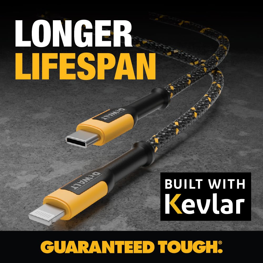 DEWALT Lightning to USB C Cable - Reinforced Braided Cable for Lightning - Charger Cord Compatible with iPhone - Apple Compatible Charging Cable……