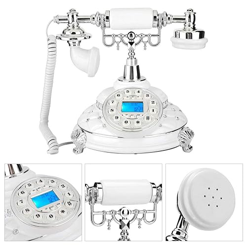 Retro Telephones Landline,EU Type Retro Landline Silver Plated Home Office Telephone,Support and DTMF Backlight Caller ID,Support Electronic