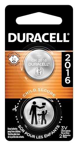 Duracell CR2016 3V Lithium Battery, Child Safety Features, 2 Count (Pack of 1), Lithium Coin Battery for Key Fob, Car Remote, 3 Volt Cell