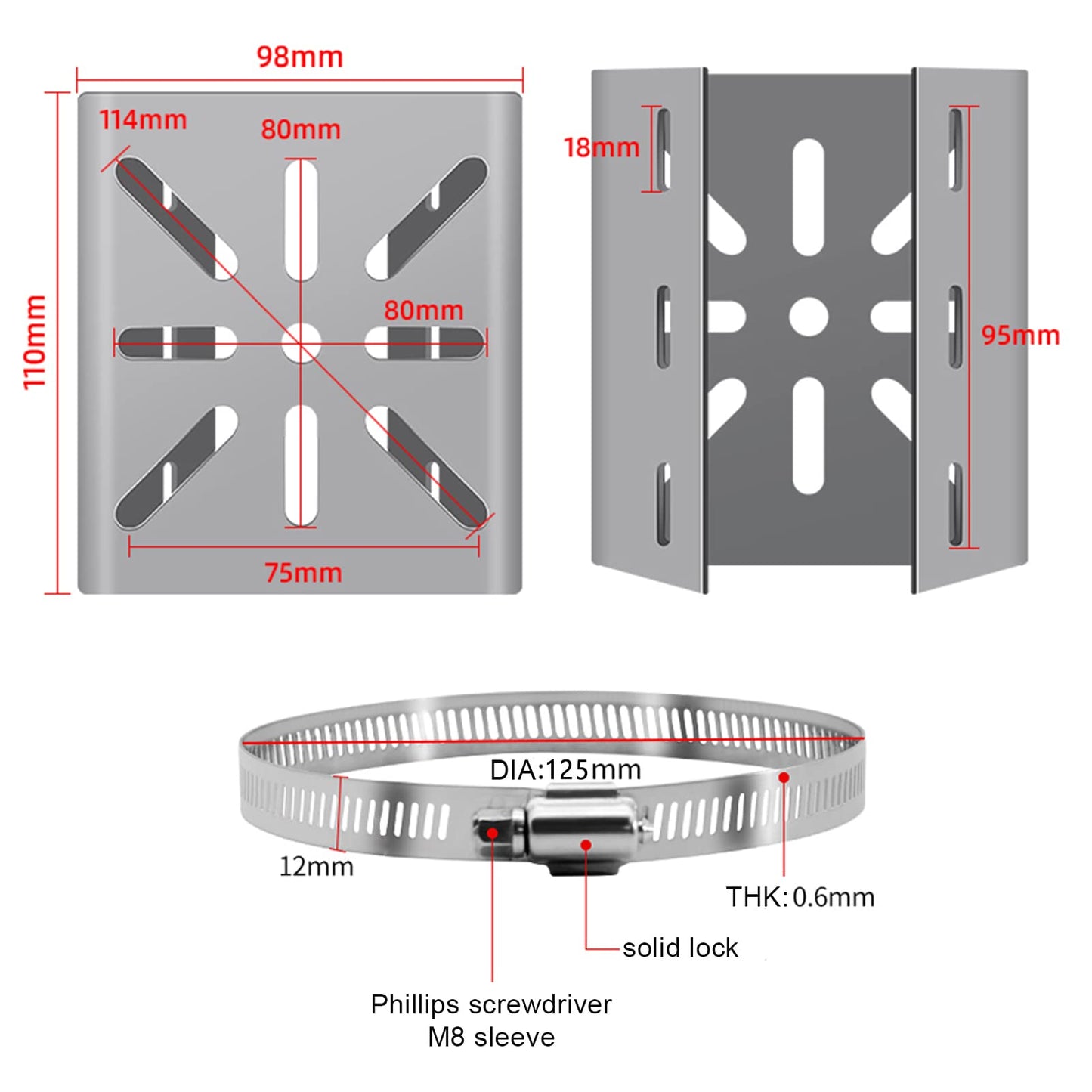 WiTi Universal Vertical Pole Mount for Security Camera, Stainless Steel Mounting Corner Bracket with 3 Loop Pipe Clamps, Suitable for CCTV Cameras LED