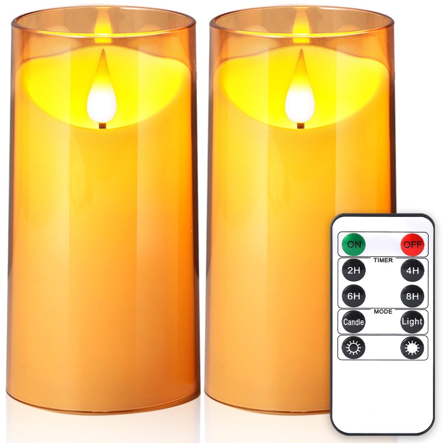 NURADA Flameless Candles with Remote Timer: 3D Wick Battery Operated Led Pillar Acrylic Fake Candle Set for Home Decoration Romantic Ambiance - Gold 2