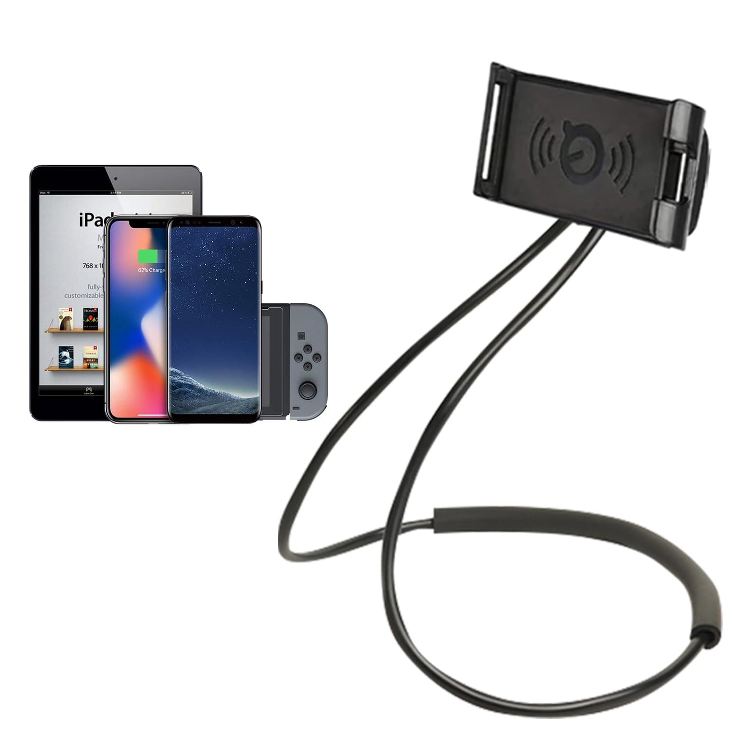 Universal Smart Mobile Phone Stand,Hanging on Neck Cell Phone Mount Holder, Lazy Cell Phone Holder (Black)