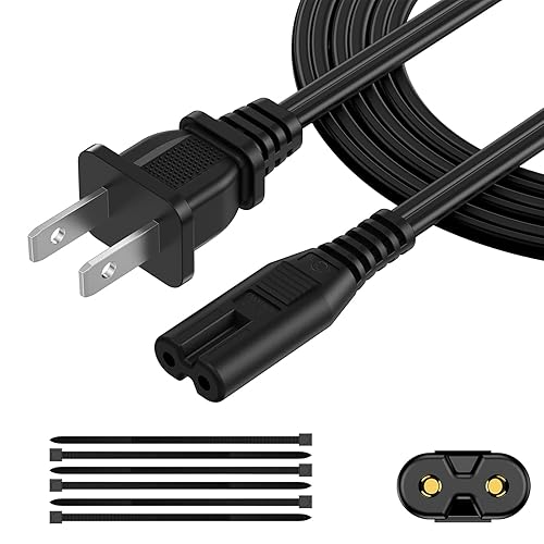 AC Power Cord 6FT (1 Pack), 2 Prong TV Power Cord, Power Supply Cable Replacement for Xbox One, Xbox Series X, PS3, PS4, PS5, Compatible for Printer