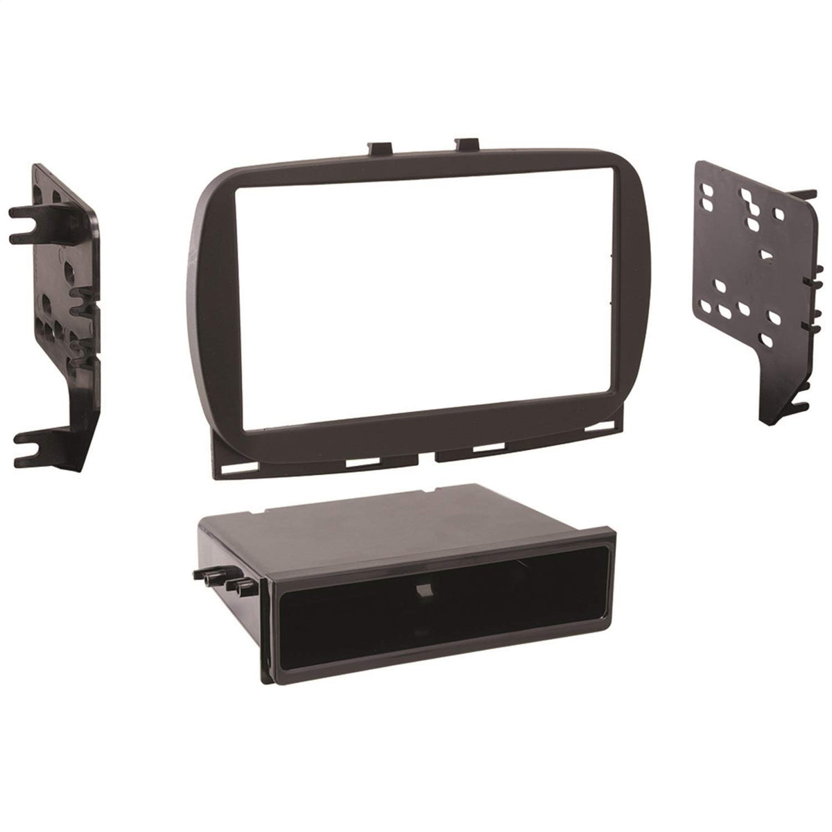 Metra Single-DIN Dash Kit for Fiat 500 2016-Up, Installation Mount Bracket with Storage Pocket, Black