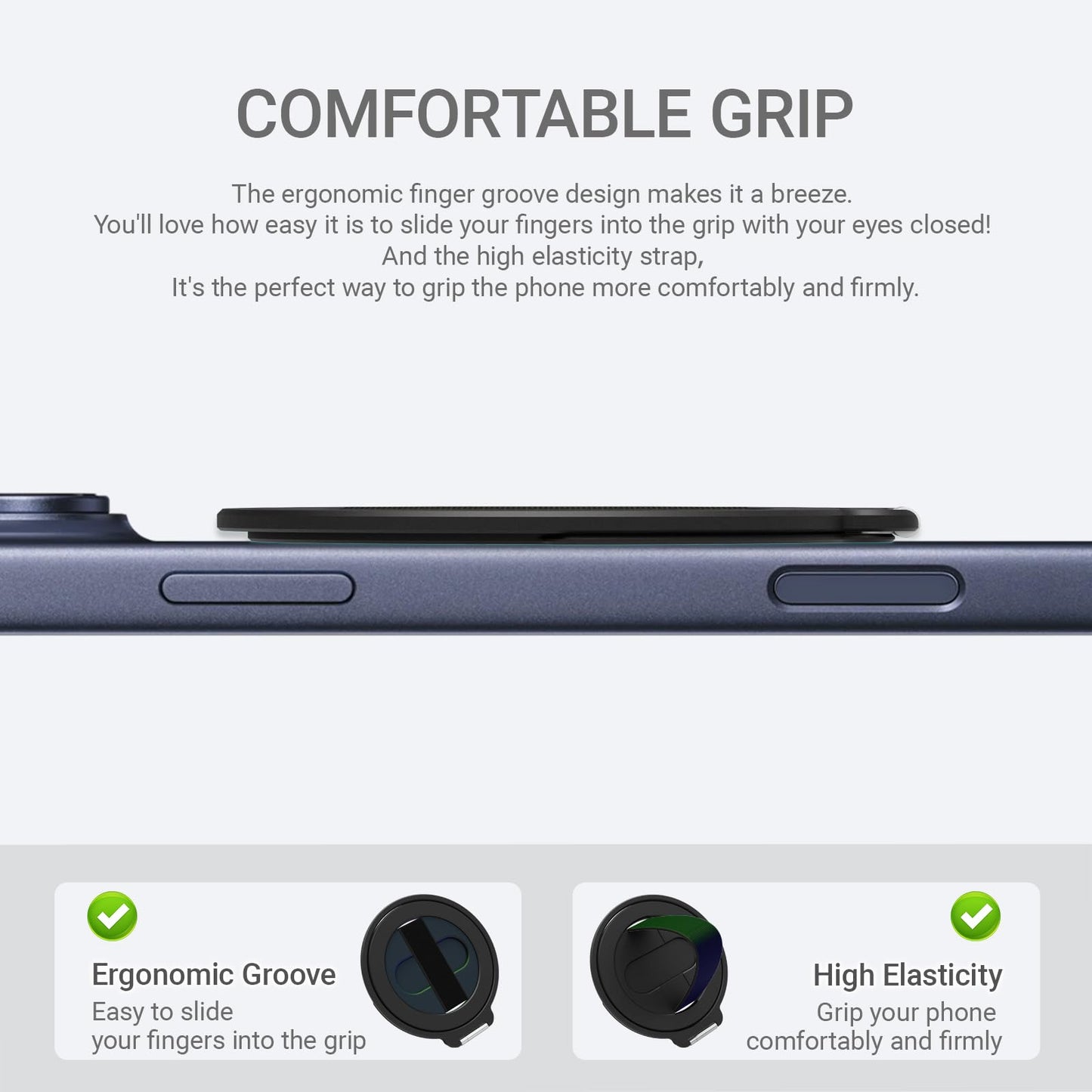 Gornergrat Grat 4 for Magsafe Magnetic Phone Grip Stand, 360° Rotatable Elastic Strap Loop, Detachable Ultra-Thin Aluminum Ring Kickstand Compatible