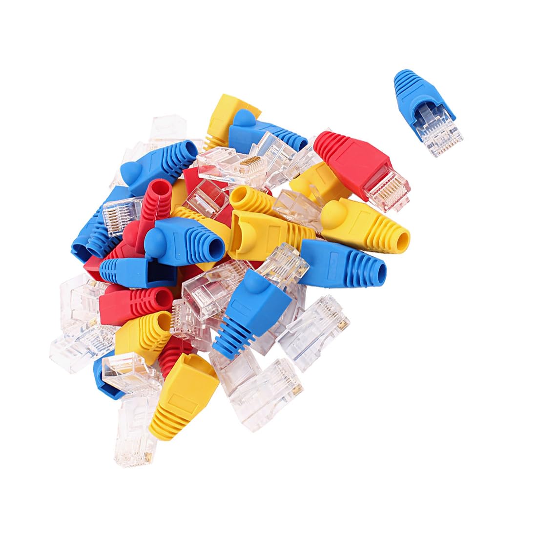 uxcell 30pcs 8P8C Cat6 Patch RJ45 Head Shielded Modular End Adapter w Boot Protector Blue Red Yellow