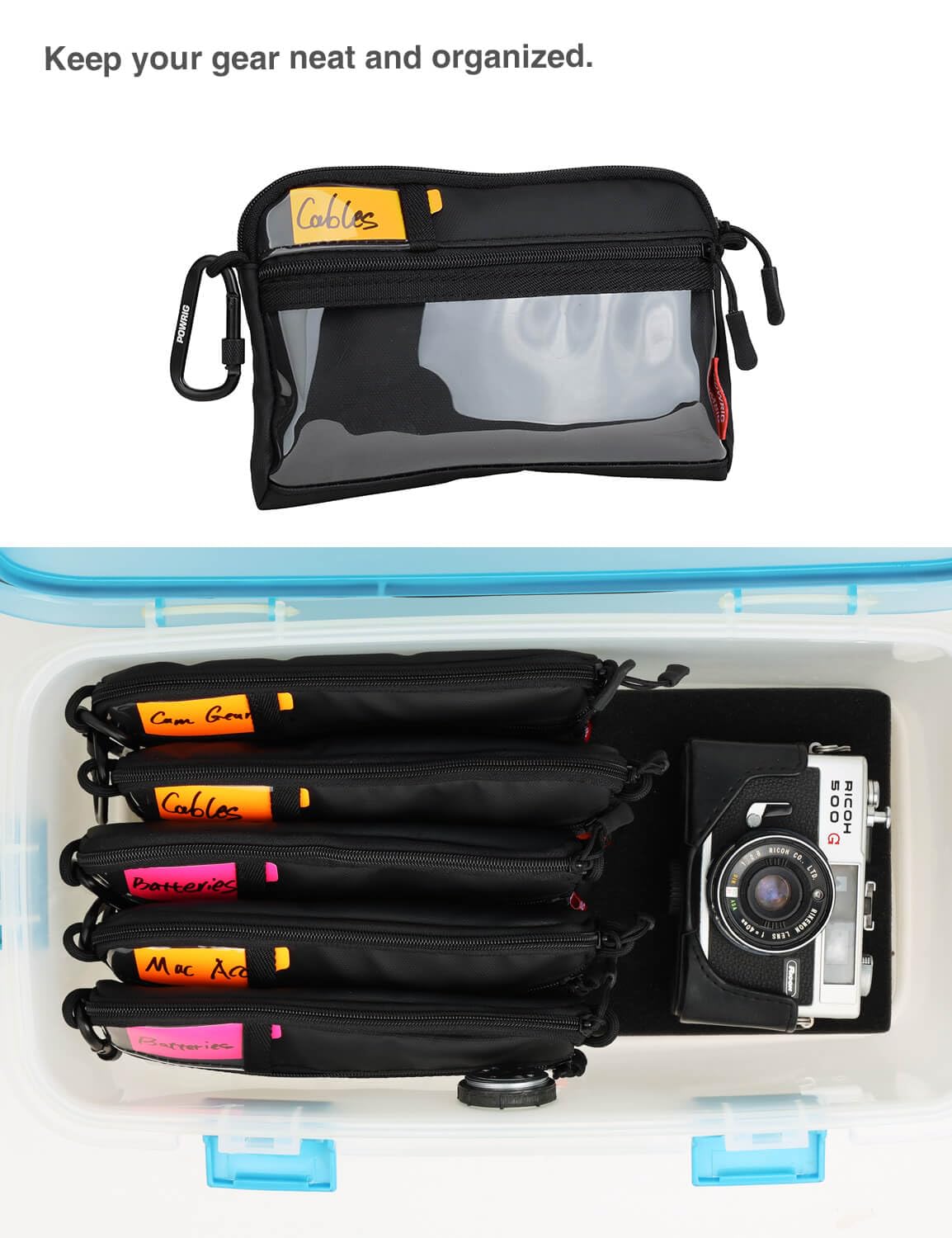 POWRIG Video Accessories Organizer Pouch with Clear Window, 900D PU Utility Bag for Camera Accessories, Cable Storage, Battery Case, Small Tool Bag