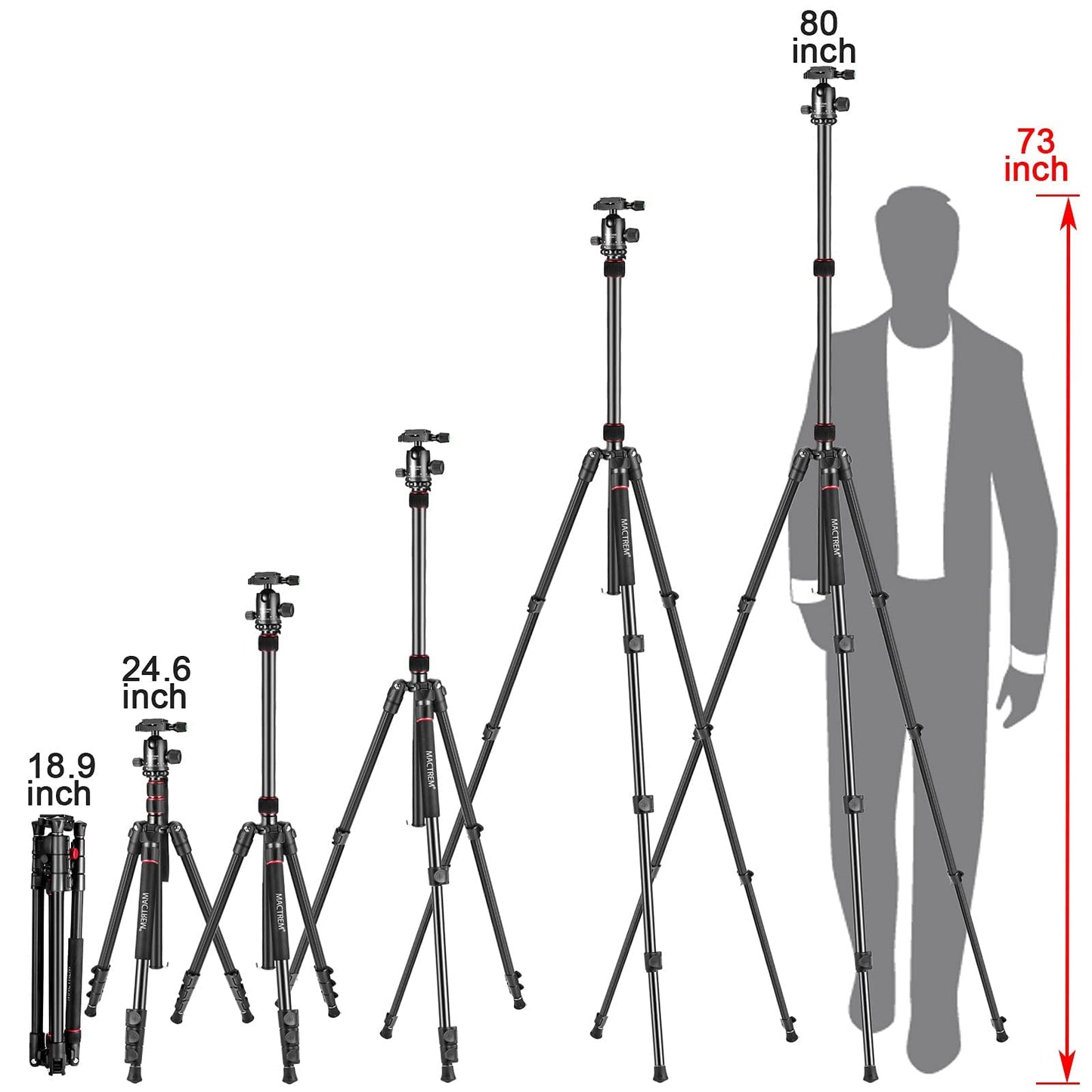 MACTREM 84" Camera Tripod, DSLR Tripod Heavy Duty for Travel, 360 ° Ball Head Professional Aluminum Tripod & Monopod with Carry Bag Compatible