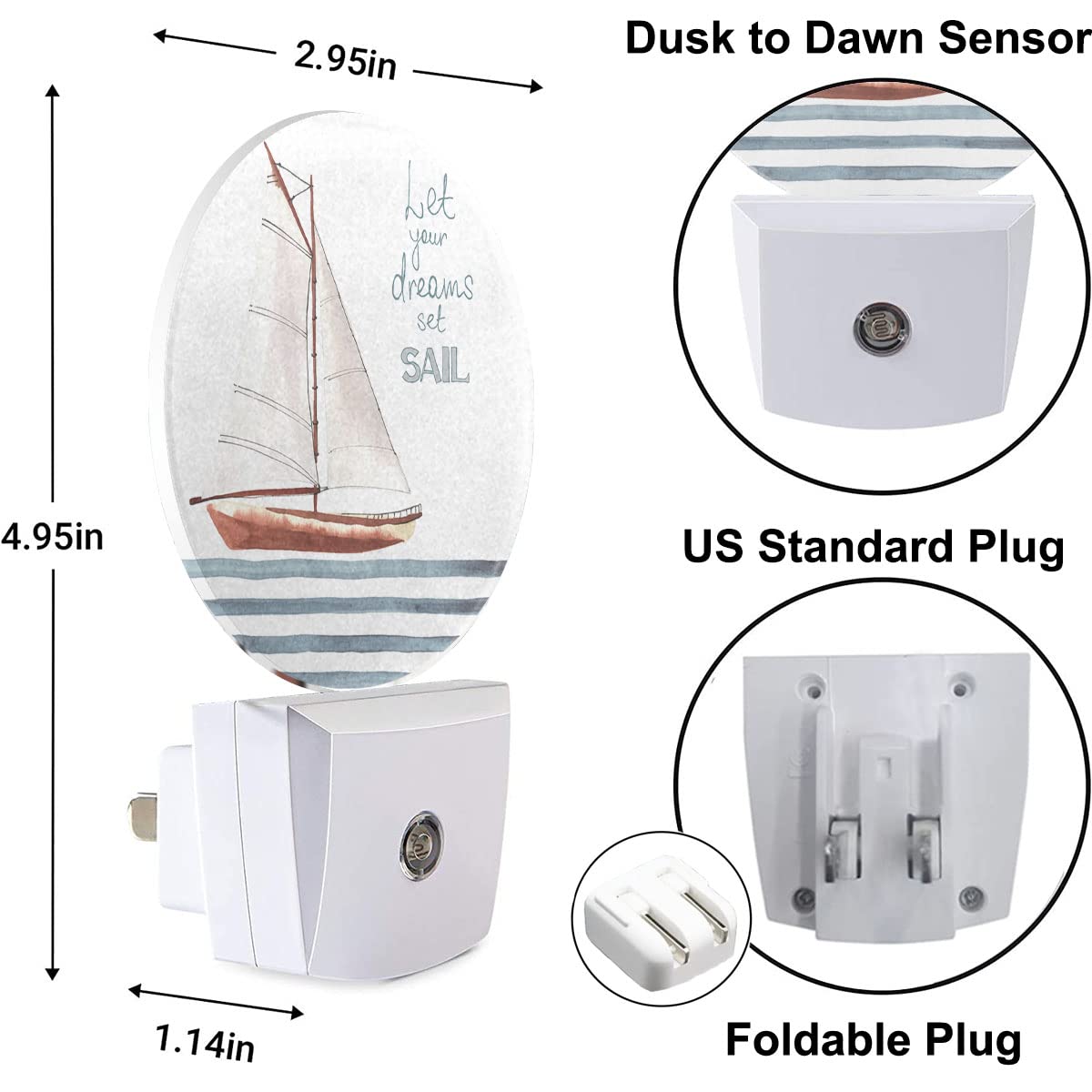 Uanvaha Boat Night Light Let Your Dreams Set Sail Sea Nautical Night Lights Plug into Wall 0.5W LED Lighting Auto on/Off for Hallway Stairway Kitchen