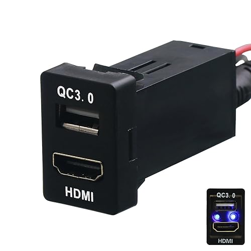 HDMI Socket Mount Cable + QC3.0 Quick Charge Car Charger USB Adapter Use for Toyota
