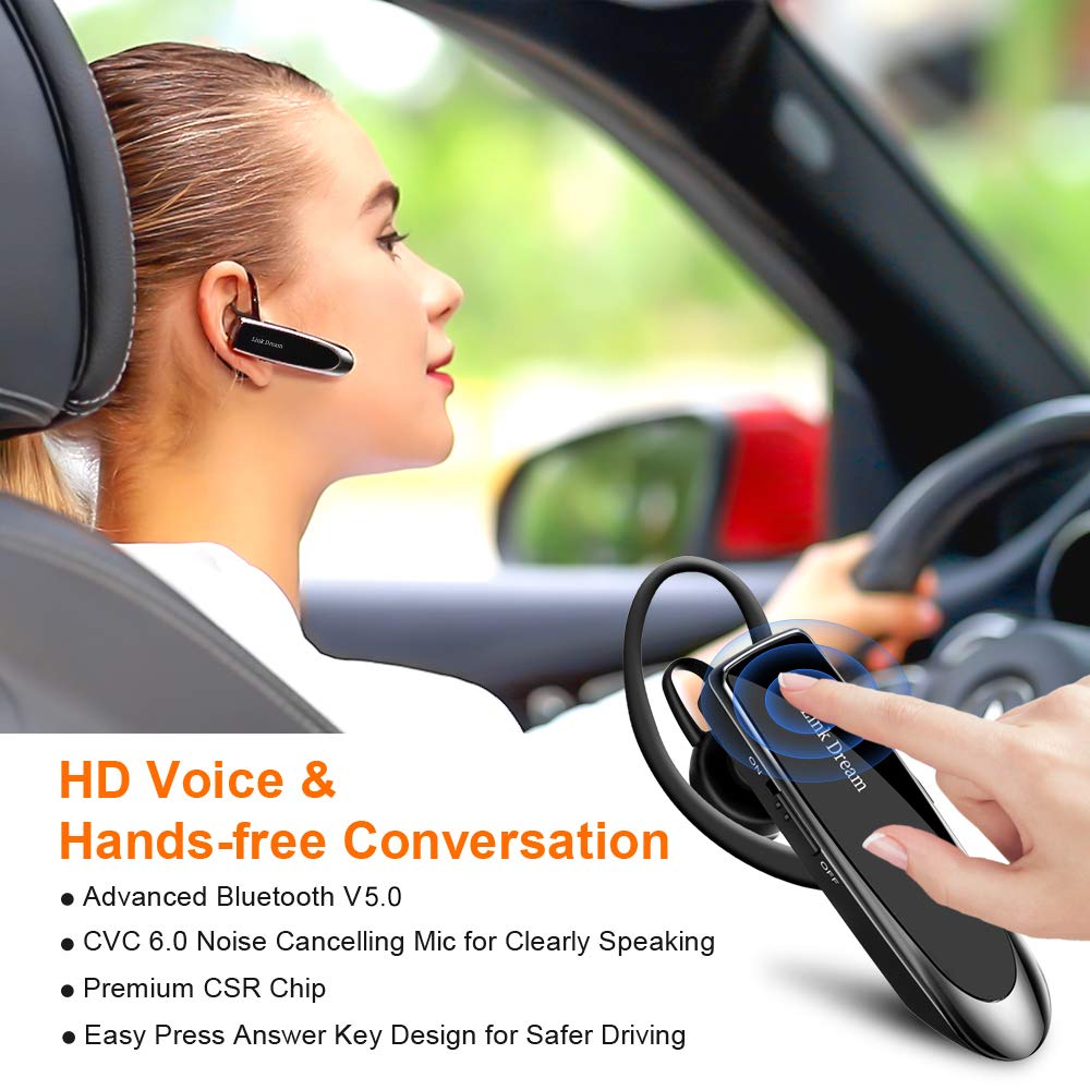 Link Dream Bluetooth Earpiece for Cell Phones Wireless V5.0 Hands Free Headset Noise Canceling Mic 24Hrs Talking 1440Hrs Standby Compatible