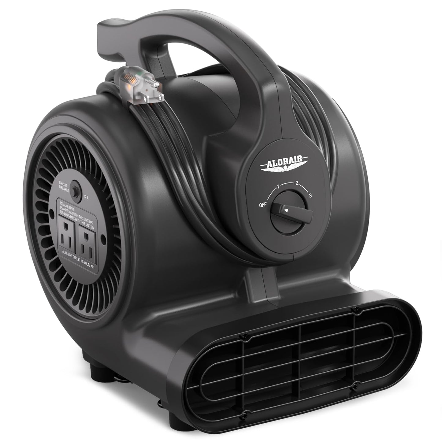 ALORAIR 3 Speed Air Mover Blower Fan 115W 600CFM Utility Floor Fan - Black