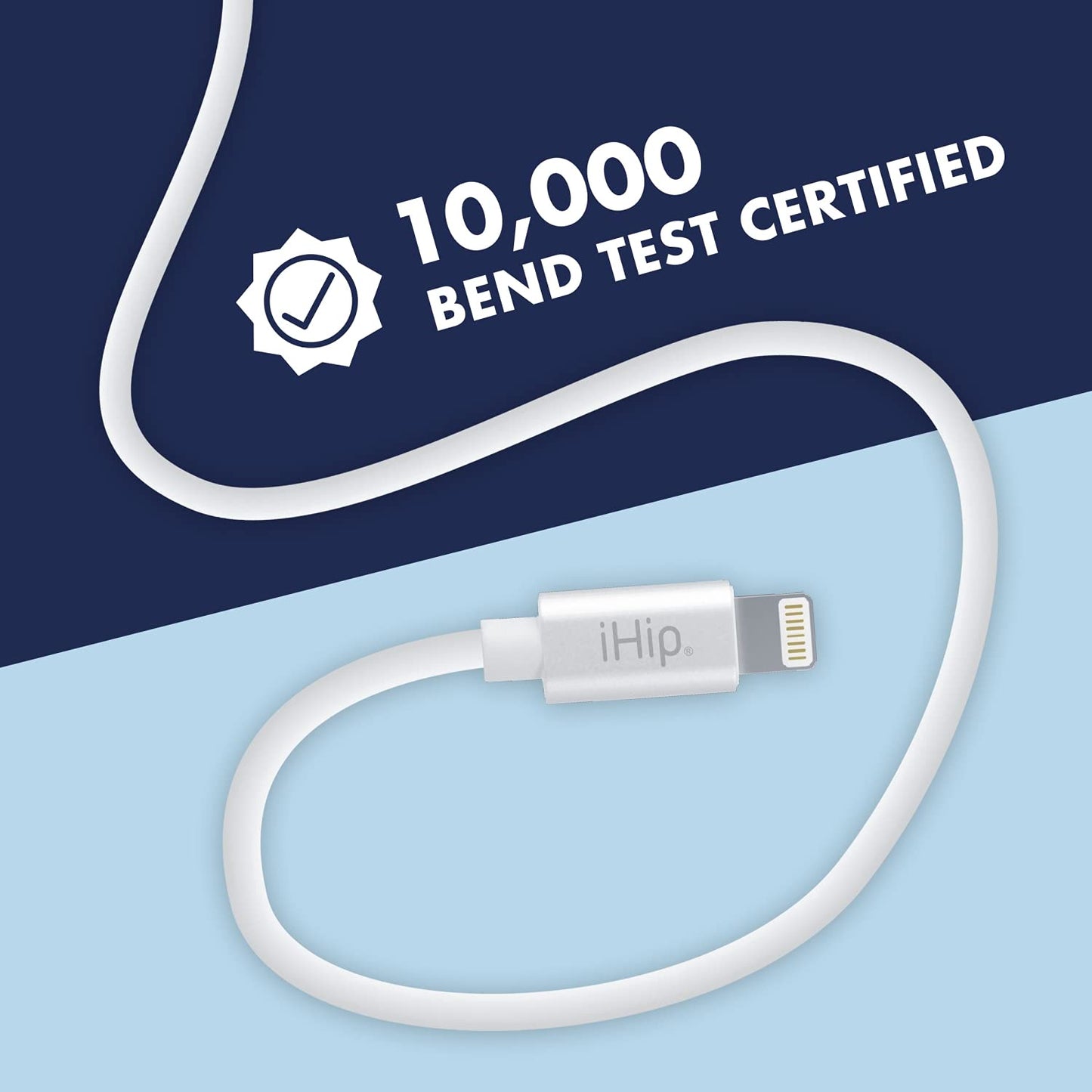 iHip 6ft PVC White Lightning Cable Rubber Finish Bend Test Certified - iPhone Charger Cable Durable USB Charging Cable Cord for iPhone/iPad/iPod