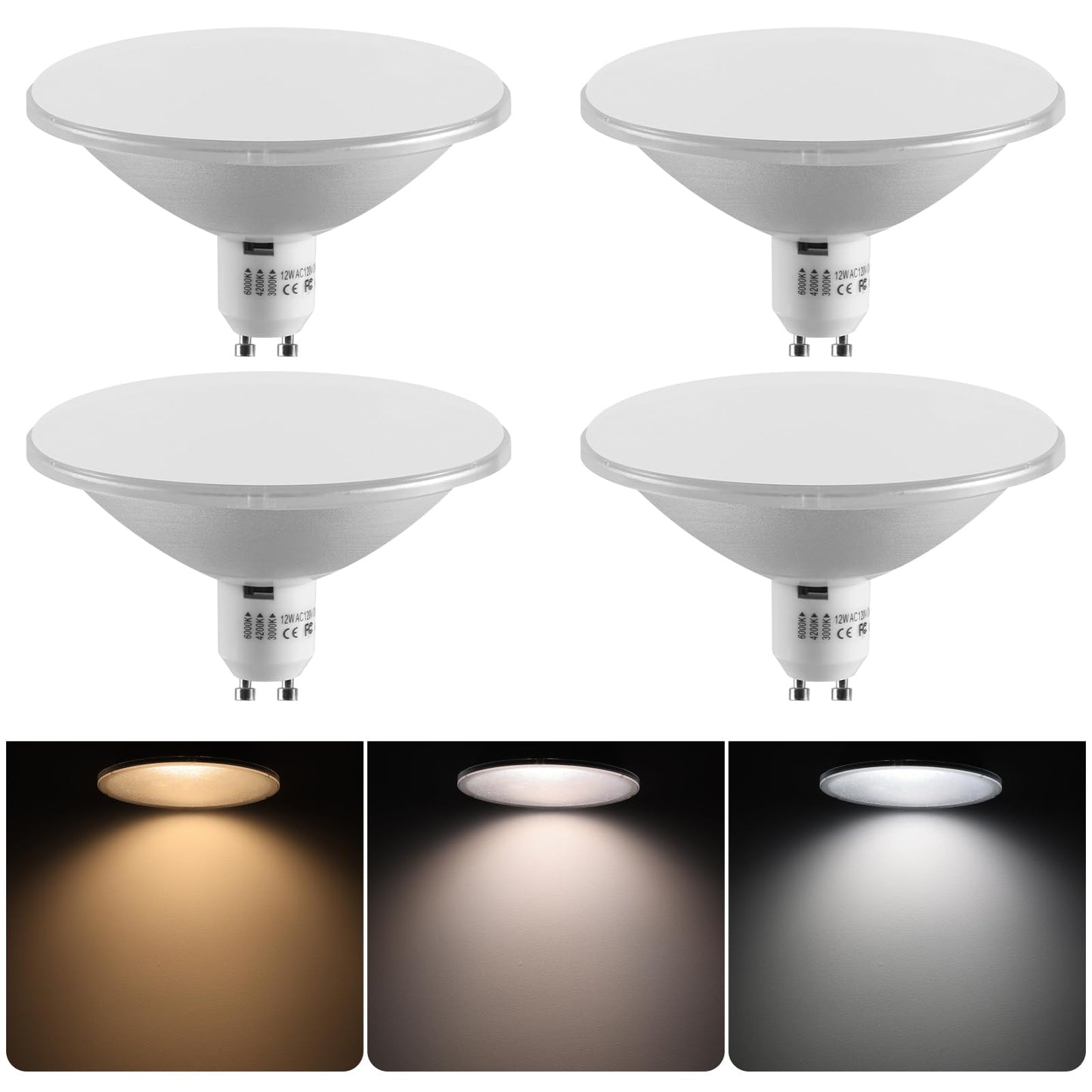 PINSUNLUX Dimmable 75R111 GU10 LED Bulbs, 100W AR111 Halogen Flood Light Equivalent, 3 Color Selectable Warm White Neutral White Cool White, 120V 12W