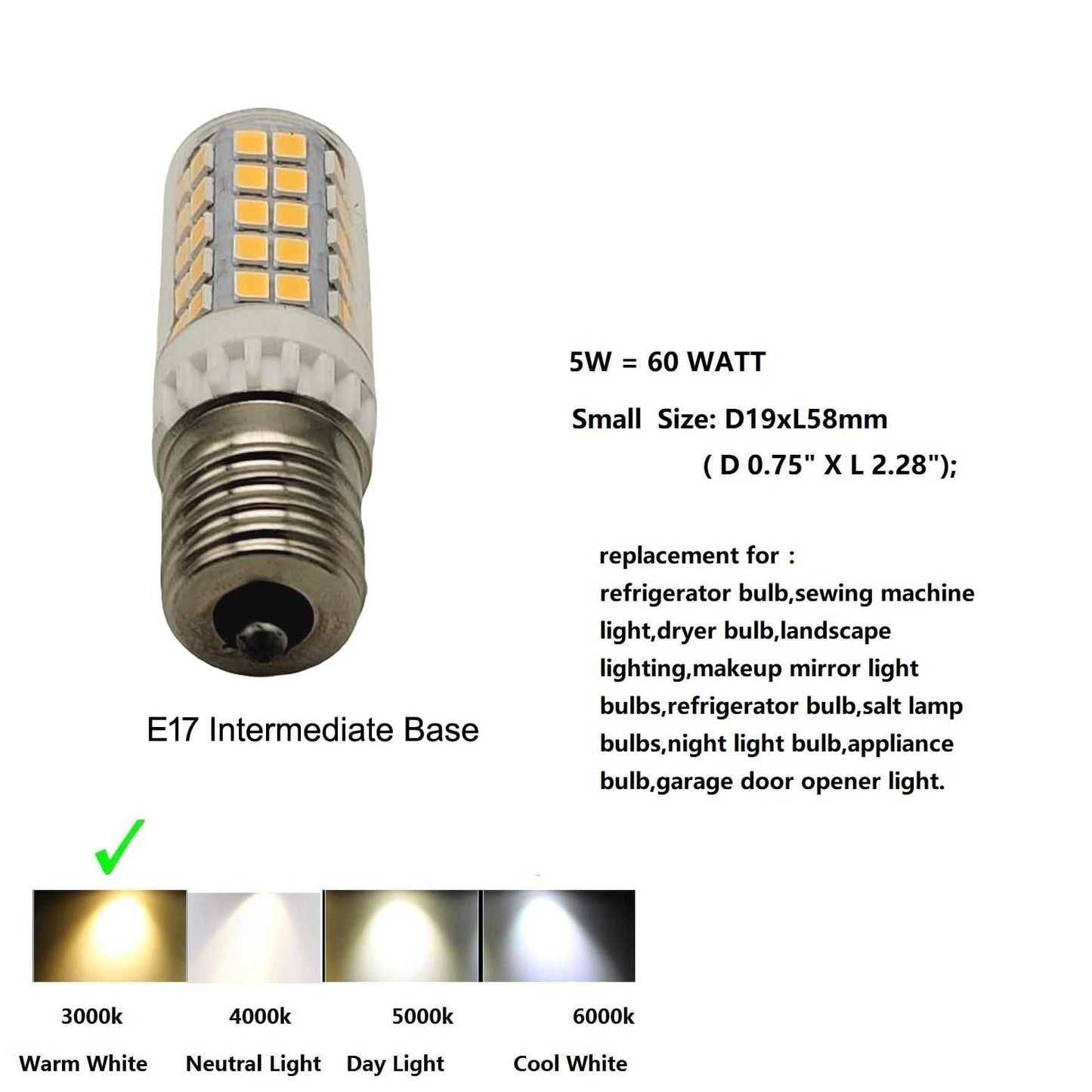 WELESHEI E17 Led Bulb Microwave Oven Light Equivalent 60w Incandescent Warm White Appliance Light for 40w - 60w Type B Candelabra Bulb Dryer Range